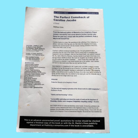The Perfect Comeback of Caroline Jacobs Novel First Edition Advance Copy Book - Picture 2 of 4